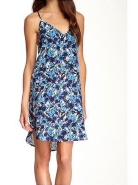 Rieley / Blue silk abstract Spaghetti Strap Mini Dress